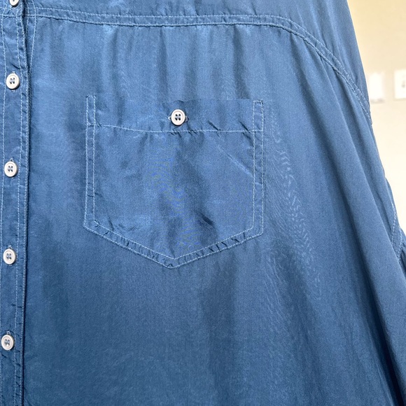 Free People 100% Silk Blue Button Up Top - Picture 6 of 13